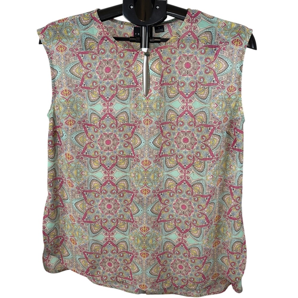 Tribal Womens‎ Sleeveless Kaleidoscope Mandala Print Keyhole Top  Small